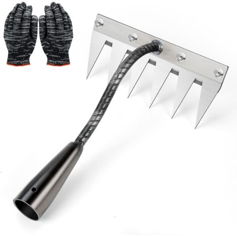 Rastrillo de Jardín, Rastrillo De Deshierbe con Guantes, Rastrillo De Jardín De Acero Al Carbono,6 Teeth Herramientas De Rastrillo De Mano Herramienta Jardinería para Deshierbe Ablandamiento