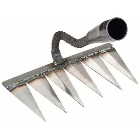 Rastrillo metálico para jardinería y deshierbe: robusto rastrillo metálico de púas para quitar rastrojos, desherbar, rastrillar superficies, retirar rocas y grava, rastrillo universal para cultivadore