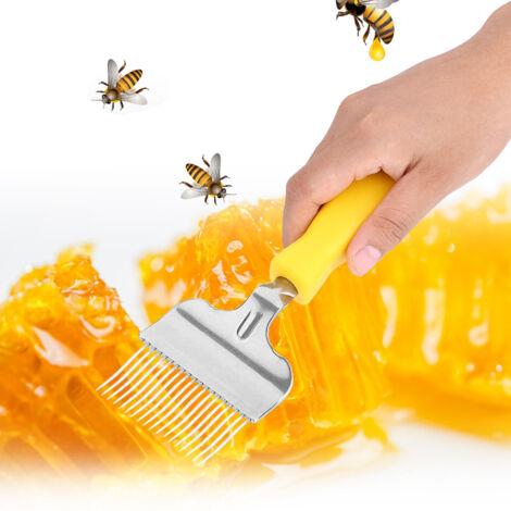 Rastrillo para retirar colmenas [malla metálica 100% afilada] con mango de plástico amarillo – 22 x 7 cm – 1 unidad