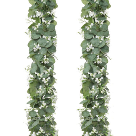 Ratán artificial y flores de plástico, eucalipto, rosas, crisantemos, enredadera de eucalipto, decoración para exteriores - 2