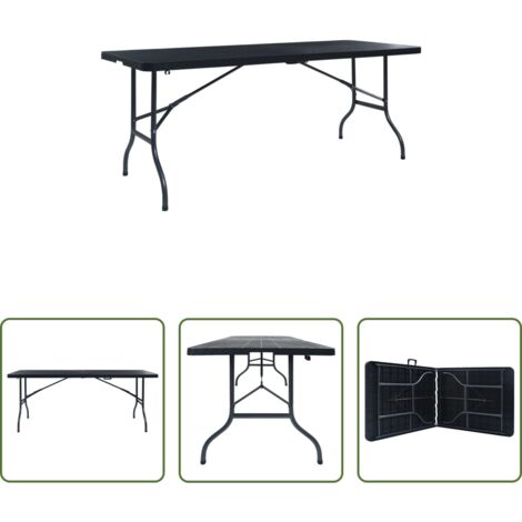 Ratán -  Mesa de jardín plegable imitación ratán HDPE negro 180x75x72 cm