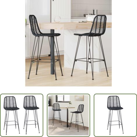 Ratán -  Silla de Bar 2 pcs Negro 44,5 x 53 x 111 cm Ratan e Hierro