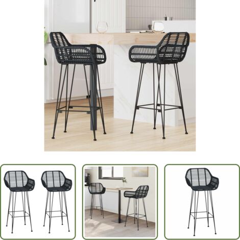 Ratán -  Silla de Bar 2 pcs Negro 55 x 52 x 105 cm Ratan e Hierro