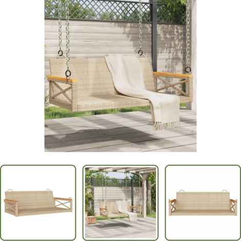 Ratán sintético -  Banco columpio de ratán sintético beige 109x62x40 cm