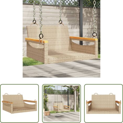 Ratán sintético -  Banco columpio de ratán sintético beige 63x62x40 cm