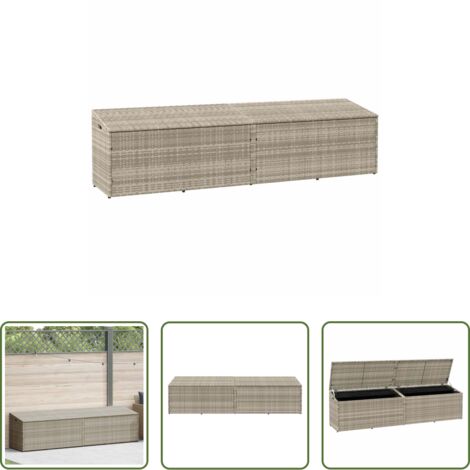 Ratán sintético -  Caja almacenaje jardín ratán sintético gris claro 220x50x58 cm