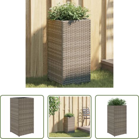 Ratán sintético -  Jardinera de ratán sintético gris 30x30x60 cm