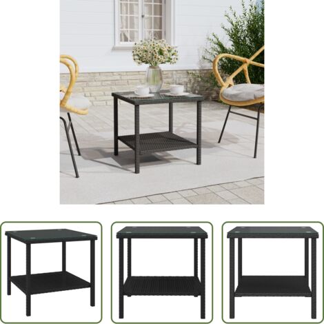 Ratán sintético - Mesa auxiliar vidrio templado ratán sintético negro 45x45x45 cm