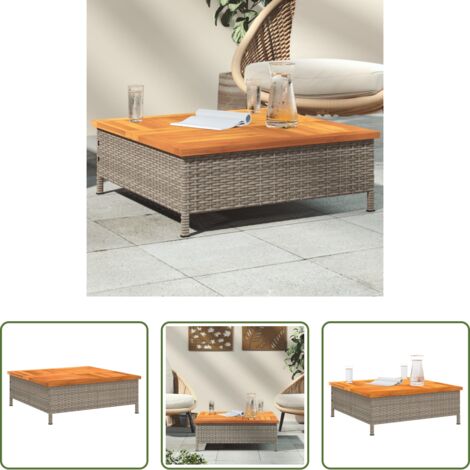 Ratán sintético -  Mesa de jardín ratán y madera de acacia gris 70x70x25 cm