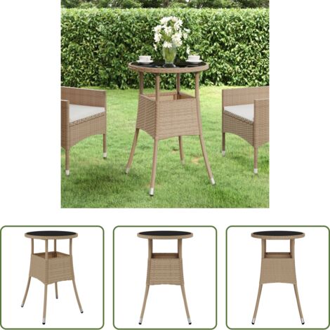 Ratán sintético -  Mesa de jardín vidrio templado ratán sintético beige Ø60x75 cm