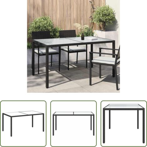 Ratán sintético -  Mesa jardín vidrio templado ratán sintético 150x90x75 cm negro