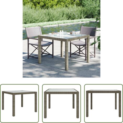 Ratán sintético -  Mesa jardín vidrio templado ratán sintético 90x90x75 cm gris