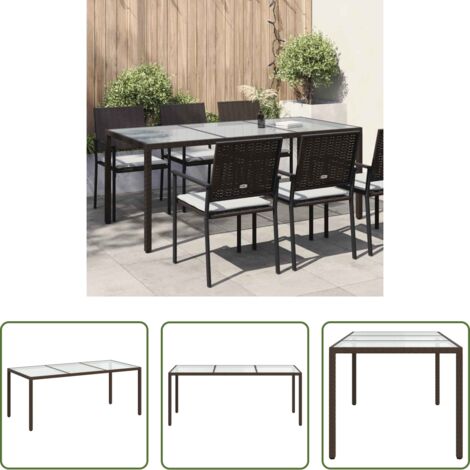 Ratán sintético -  Mesa jardín vidrio templado ratán sintético marrón 190x90x75 cm