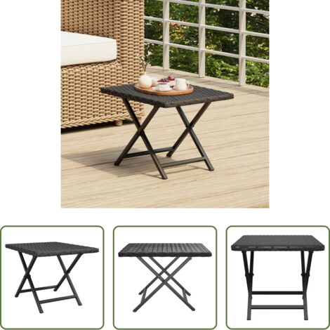 Ratán sintético -  Mesa plegable ratán sintético negro 45x35x32 cm