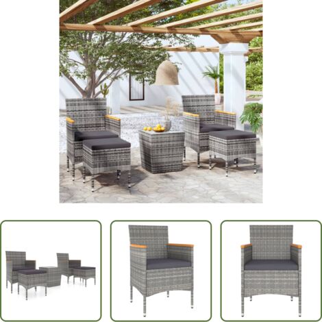 Ratán sintético -  Mesa sillas jardín 5 pzas ratán sintético vidrio templado gris
