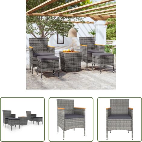 Ratán sintético -  Mesa y sillas jardín 5 pzas ratán sintético madera acacia gris