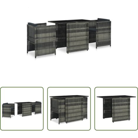 Ratán sintético -  Set mesa y sillas jardín 3 pzas y cojines ratán sintético gris