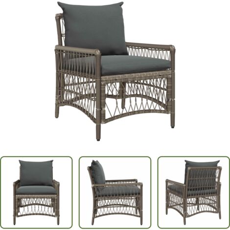 Ratán sintético -  Silla de Jardín con cojín Gris 73 x 61 x 77 cm ratán sintético