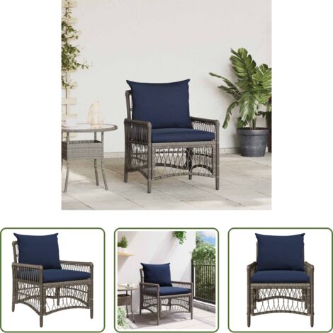 Ratán sintético -  Silla de Jardín con cojín Gris 73 x 61 x 77 cm ratán sintético