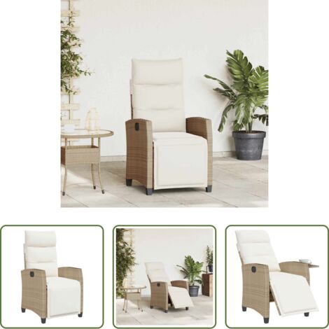Ratán sintético -  Silla de jardín reclinable con mesa auxiliar ratán beige