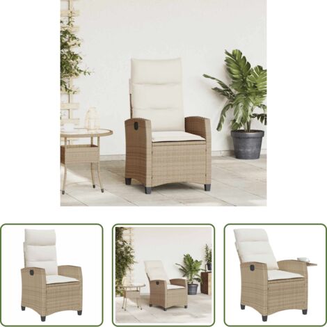 Ratán sintético -  Silla de jardín reclinable con mesa auxiliar ratán beige