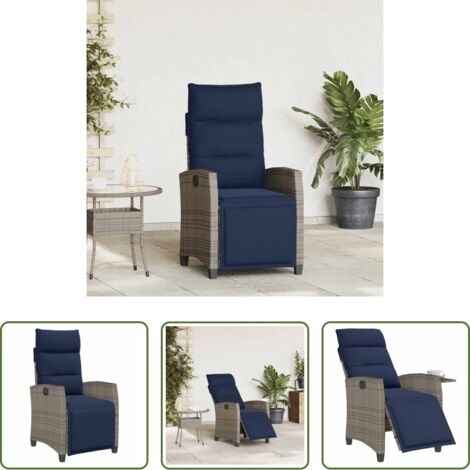 Ratán sintético -  Silla de jardín reclinable con mesa auxiliar ratán gris