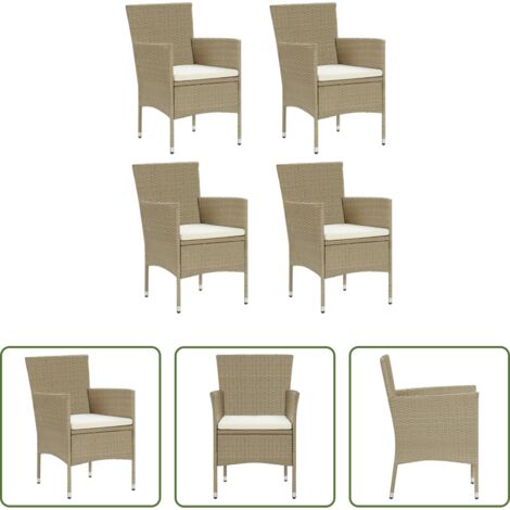 Ratán sintético -  Sillas de jardín 4 unidades ratán sintético beige