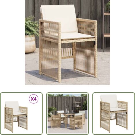 Ratán sintético -  Sillas de jardín con cojines 4 uds ratán sintético beige