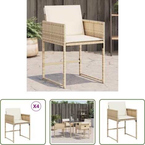 Ratán sintético -  Sillas de jardín con cojines 4 uds ratán sintético beige