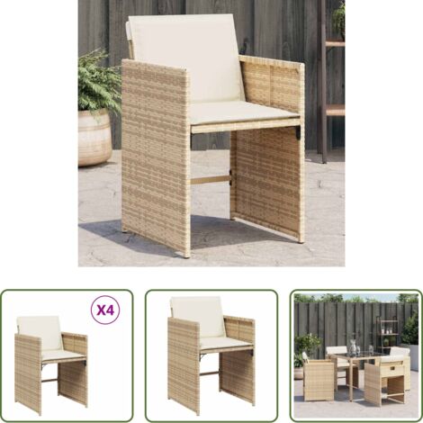 Ratán sintético -  Sillas de jardín con cojines 4 uds ratán sintético beige