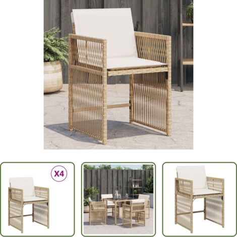 Ratán sintético -  Sillas de jardín con cojines 4 uds ratán sintético beige