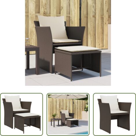 Ratán sintético -  Sillón de jardín con reposapiés ratán sintético marrón