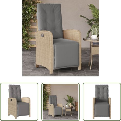 Ratán sintético -  Sillón reclinable de jardín con reposapiés ratán PE beige mixto