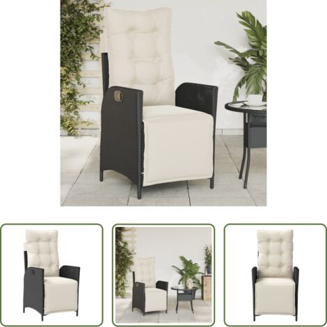 Ratán sintético -  Sillón reclinable de jardín con reposapiés ratán PE negro