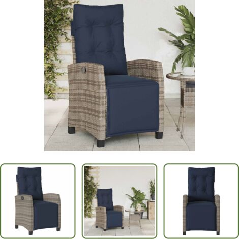 Ratán sintético -  Sillón reclinable de jardín con reposapiés ratán sintético gris