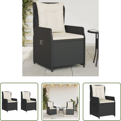 Ratán sintético -  Sillones de jardín reclinables 2 uds ratán sintético negro