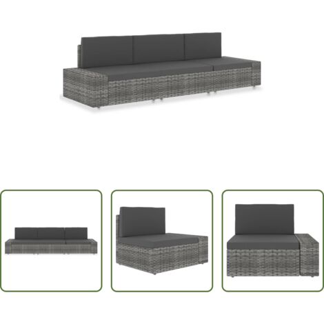 Ratán sintético -  Sofá seccional de 3 plazas de ratán sintético gris