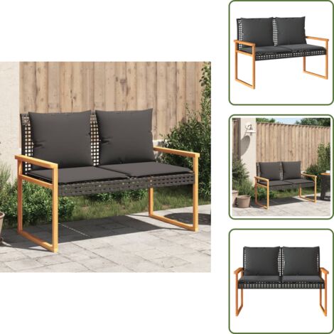 Ratán sintético - vidaXL Banco de jardín con cojín ratán sintético negro y madera acacia - Cojín de asiento