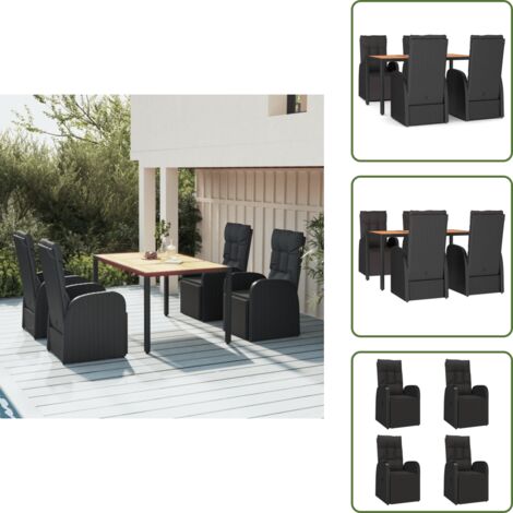 Ratán sintético - vidaXL Juego comedor jardín 5 pzas madera acacia ratán sintético negro - Acero con recubrimiento en polvo
