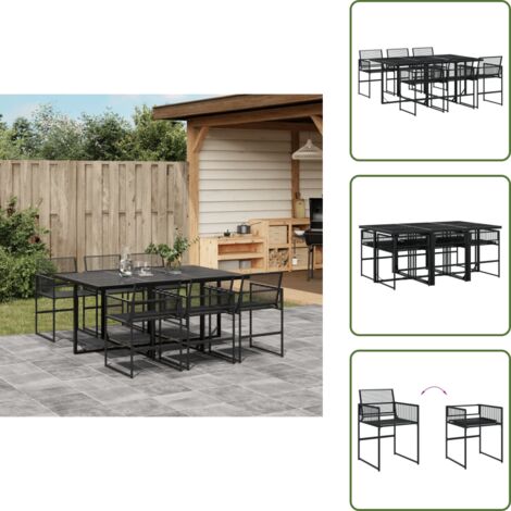 Ratán sintético - vidaXL Juego de comedor de jardín 7 piezas ratán sintético negro - Muebles de exterior