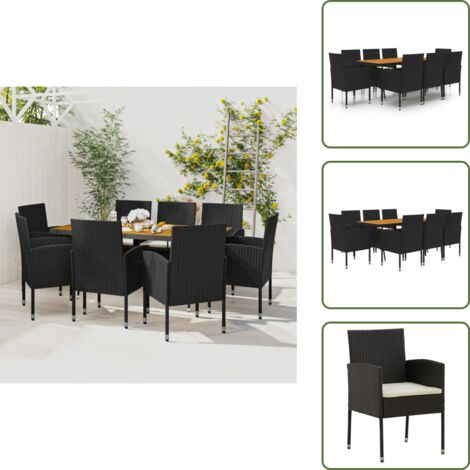 Ratán sintético - vidaXL Juego de comedor de jardín 9 piezas ratán sintético negro - Comedor al aire libre