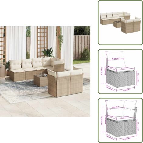 Ratán sintético - vidaXL Juego de sofás de jardín con cojines beige 8 pzas ratán PE - Asientos de jardín