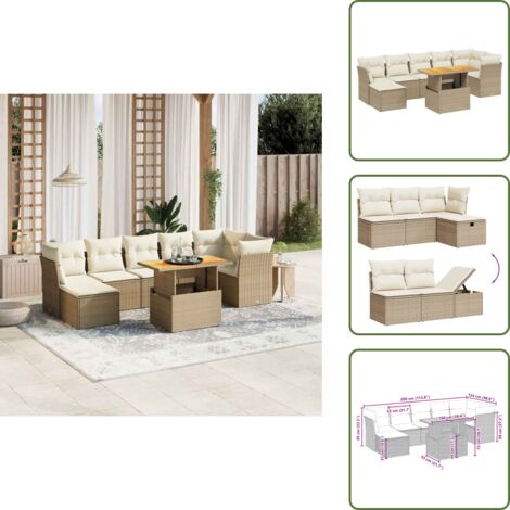 Ratán sintético - vidaXL Juego de sofás de jardín con cojines beige 8 pzas ratán PE - Sofás de jardín beige