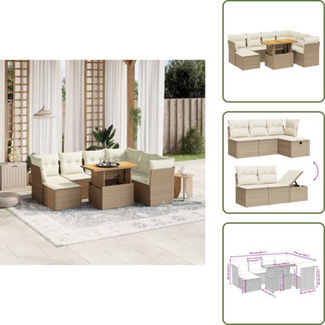 Ratán sintético - vidaXL Juego de sofás de jardín con cojines beige 8 pzas ratán PE - Sofás de jardín beige
