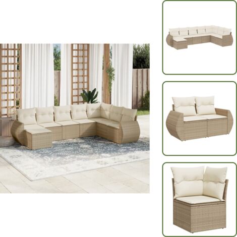 Ratán sintético - vidaXL Juego de sofás de jardín con cojines beige 8 pzas ratán PE - Sofás de jardín beige