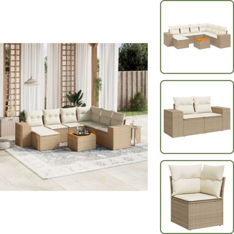 Ratán sintético - vidaXL Juego de sofás de jardín con cojines beige 8 pzas ratán PE - Sofás de jardín beige