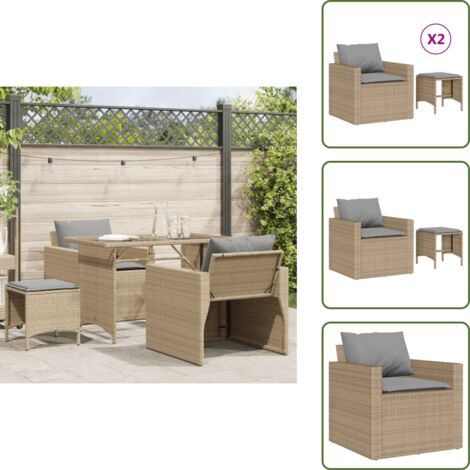 Ratán sintético - vidaXL Juego de sofás jardín con cojines 4 pzas ratán sintético beige - Cojines desenfundables