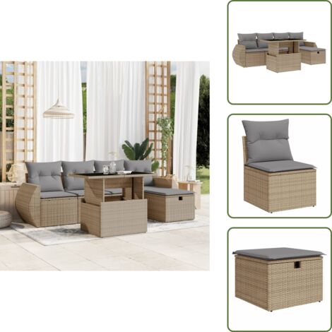 Ratán sintético - vidaXL Juego de sofás jardín con cojines 6 pzas ratán sintético beige - Sofás para terraza