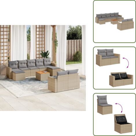 Ratán sintético - vidaXL Juego de sofás jardín con cojines beige 10 pzas ratán sintético - Muebles de exterior