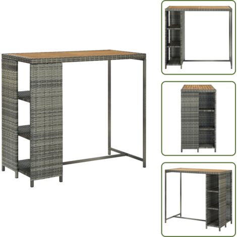 Ratán sintético - vidaXL Mesa bar estante almacenaje 120x60x110 cm ratán sintético gris - Acero